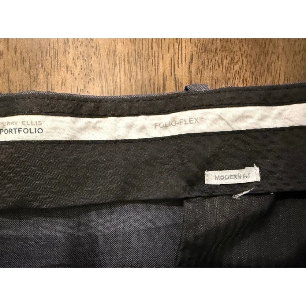 Perry Ellis Portfolio Mens Grey Plaid Modern Fit Dress‎ Pants Folio-Flex 38x32